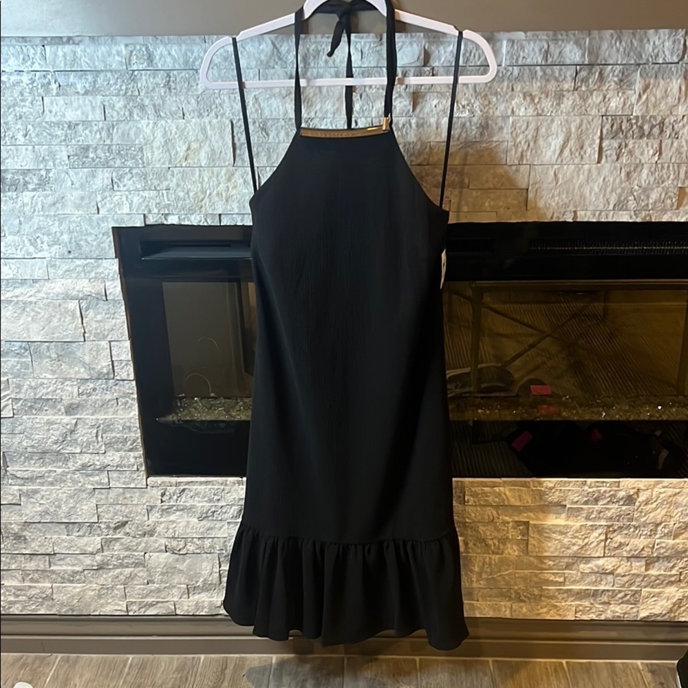 Inc International Concepts Black Halter Dress with gold accent piece size Small